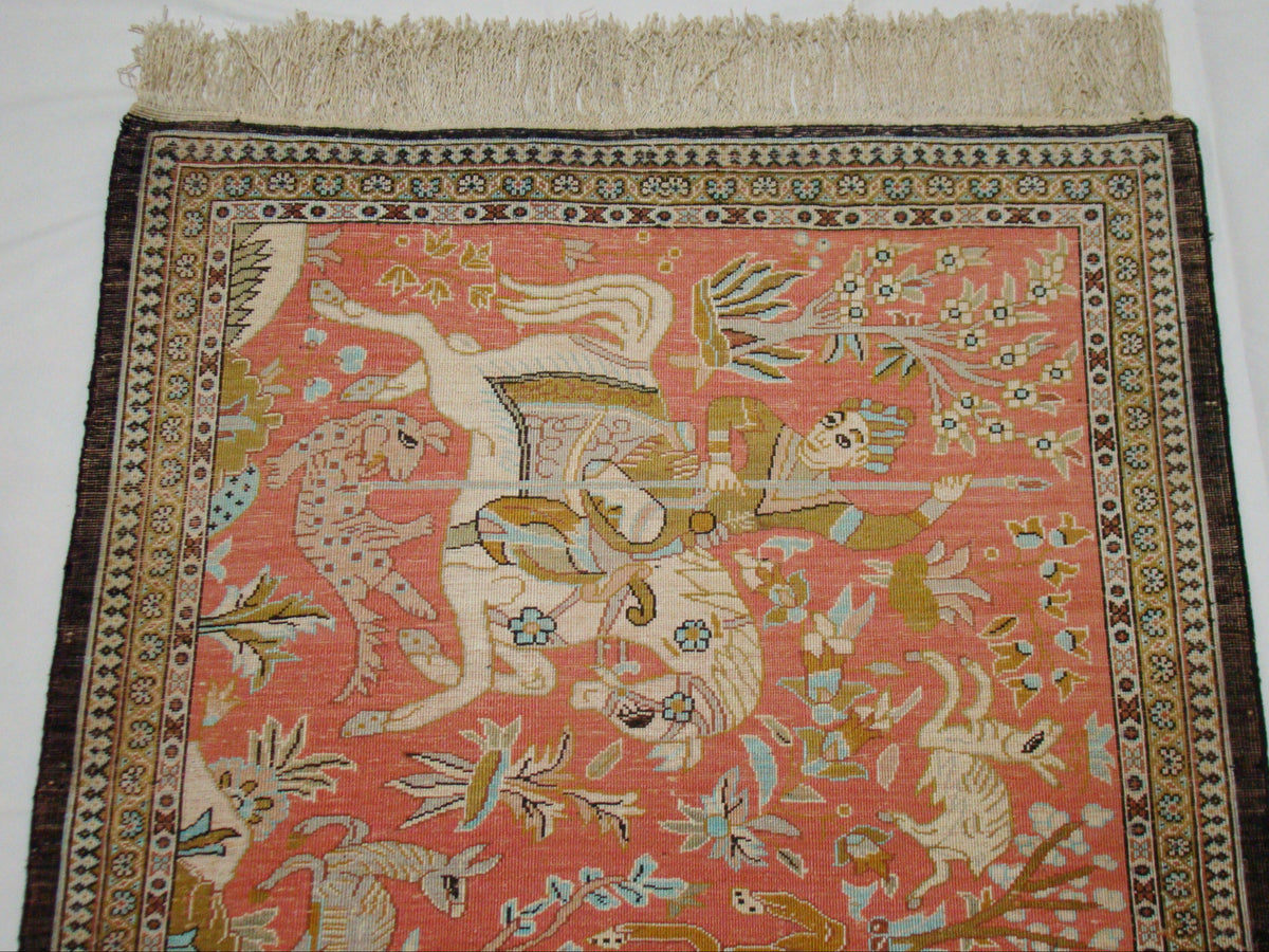Pattern Detail – Antique Persian Qom Silk on Cotton, Fine Knotting, Vibrant Multicolor Palette | Kingdom of Antique Arts