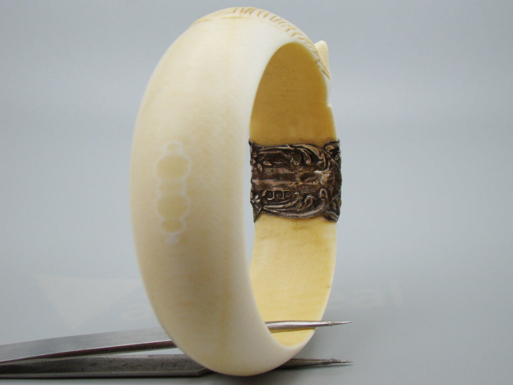 Antique Ivory, Natural Ivory, Ivory Bracelet, Mediterranean Ivory, handcarved Ivory, Asien Ivory, Elephant Ivory, Sterling Silver