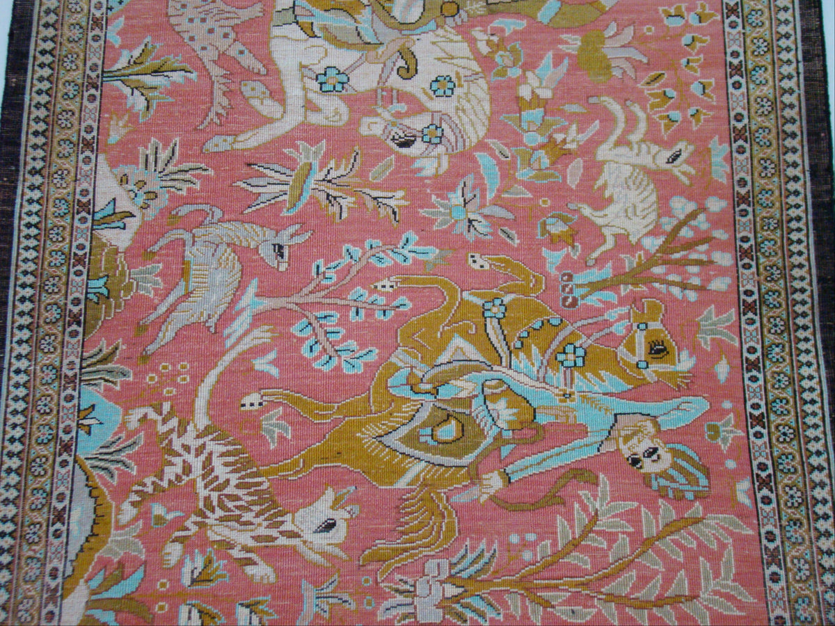 Texture Close-up – Antique Persian Qom Silk on Cotton, Dense Hand-Knotted Weave | Kingdom of Antique Arts