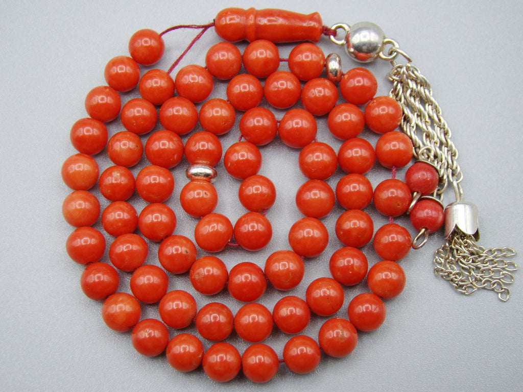 antique coral, natural coral, undyed coral, dark red coral, blood red coral, Italian coral, pacific coral, Sardinian Coral, Coral beads, Coral Rosary beads, Coral chain, Coral necklace, sea coral, aka coral, silver 800 clasp