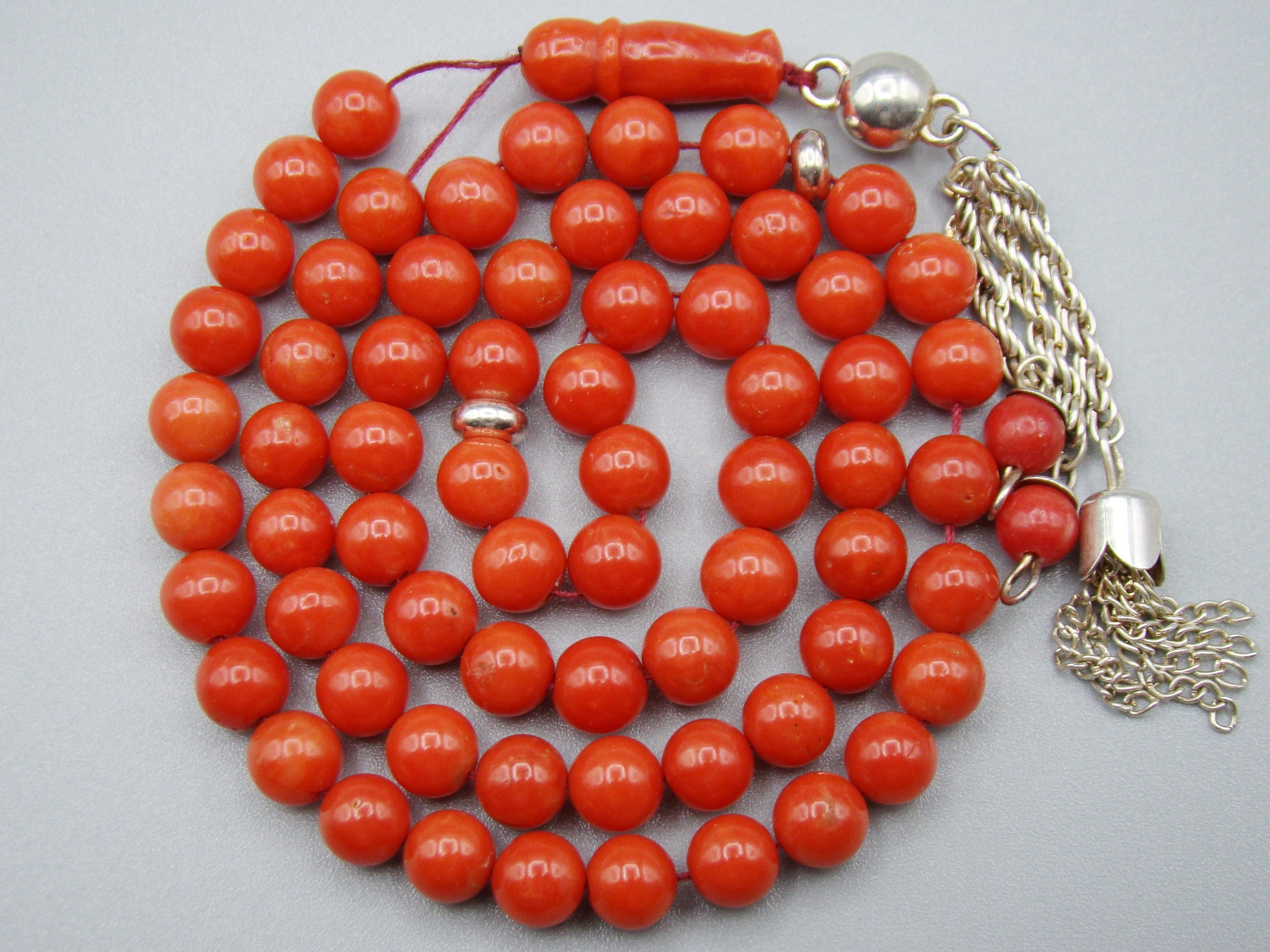 antique coral, natural coral, undyed coral, dark red coral, blood red coral, Italian coral, pacific coral, Sardinian Coral, Coral beads, Coral Rosary beads, Coral chain, Coral necklace, sea coral, aka coral, silver 800 clasp