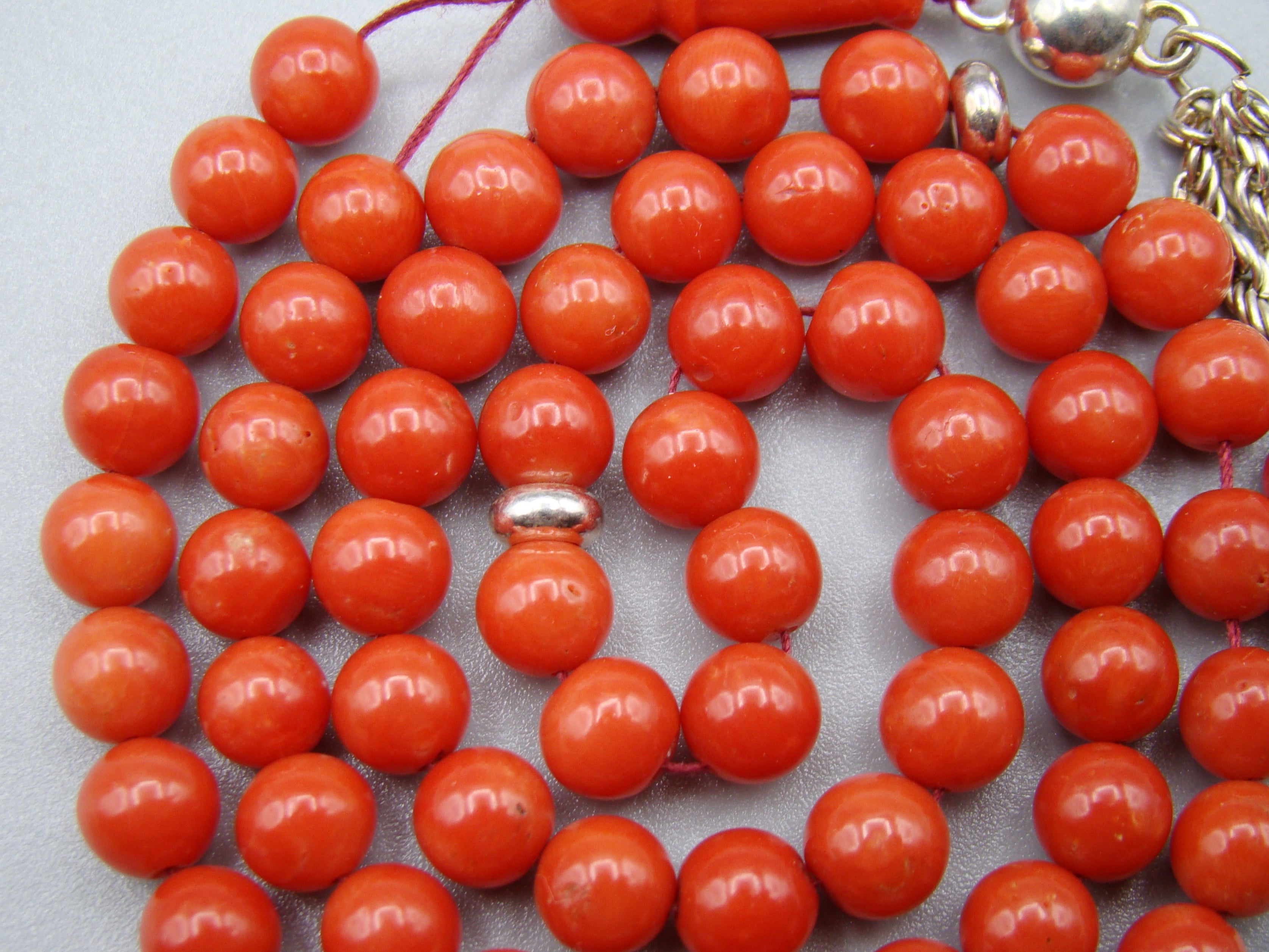 antique coral, natural coral, undyed coral, dark red coral, blood red coral, Italian coral, pacific coral, Sardinian Coral, Coral beads, Coral Rosary beads, Coral chain, Coral necklace, sea coral, aka coral, silver 800 clasp