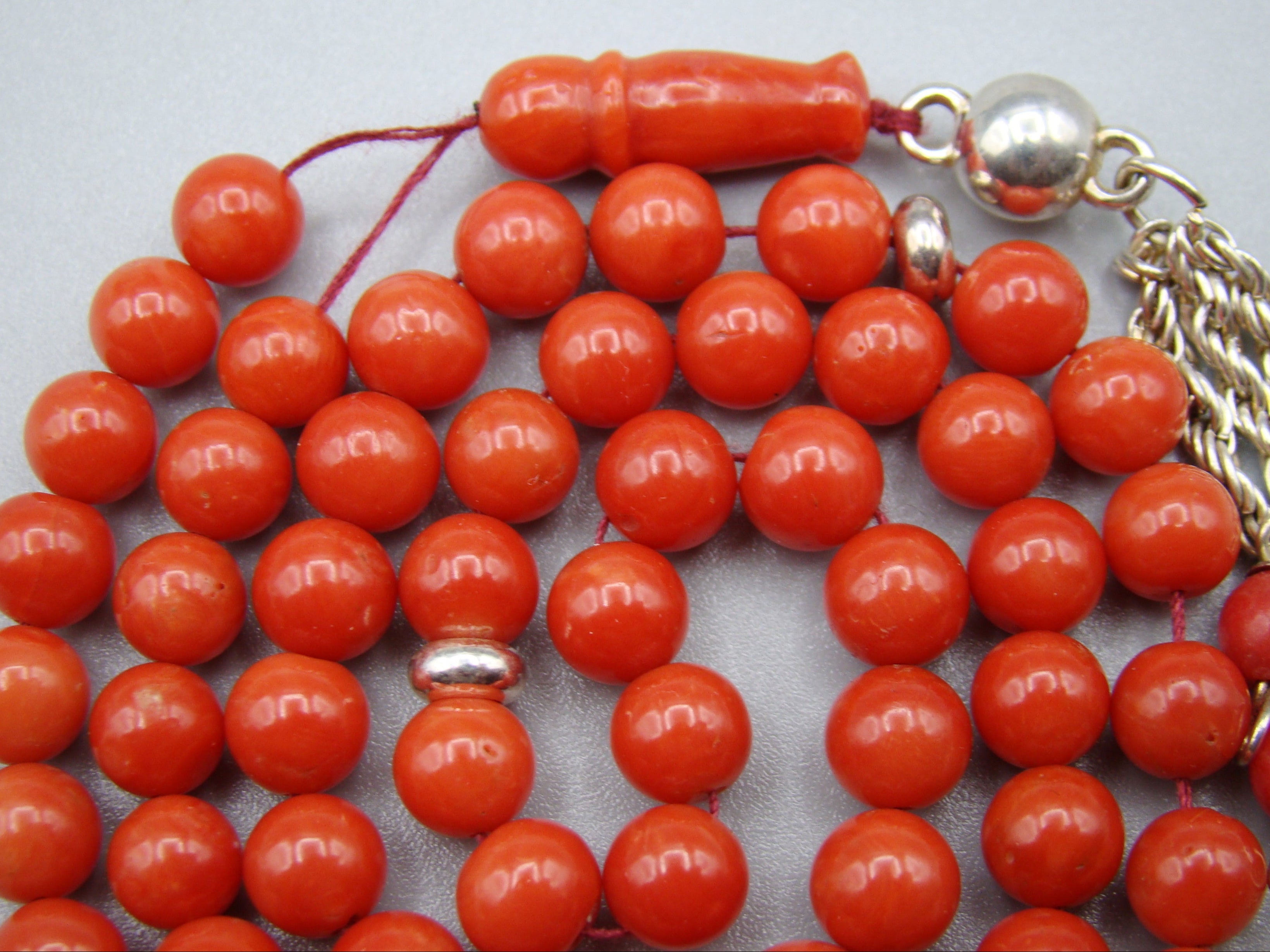 antique coral, natural coral, undyed coral, dark red coral, blood red coral, Italian coral, pacific coral, Sardinian Coral, Coral beads, Coral Rosary beads, Coral chain, Coral necklace, sea coral, aka coral, silver 800 clasp
