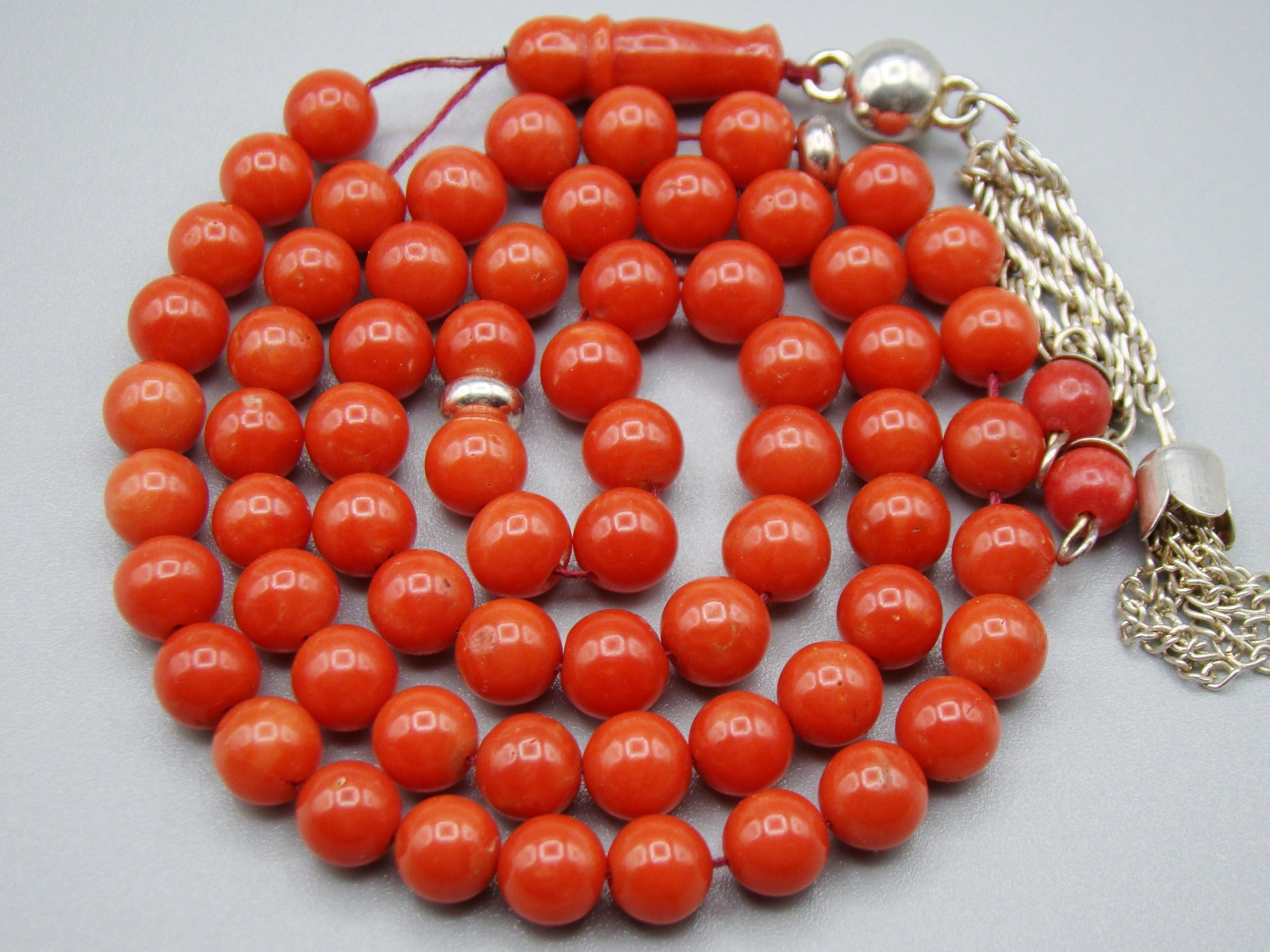 antique coral, natural coral, undyed coral, dark red coral, blood red coral, Italian coral, pacific coral, Sardinian Coral, Coral beads, Coral Rosary beads, Coral chain, Coral necklace, sea coral, aka coral, silver 800 clasp