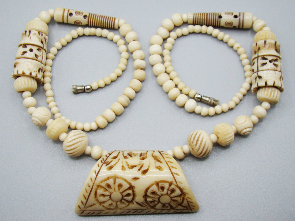 Antique Natural Bone Necklace with Pendant - Kingdom of Antique Arts