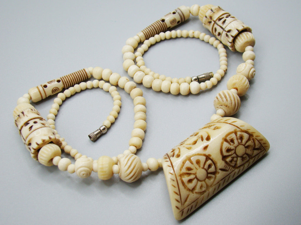 Antique Natural Bone Necklace with Pendant - Kingdom of Antique Arts