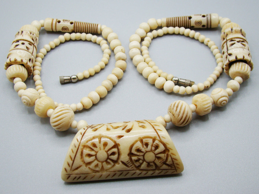 Antique Natural Bone Necklace with Pendant - Kingdom of Antique Arts