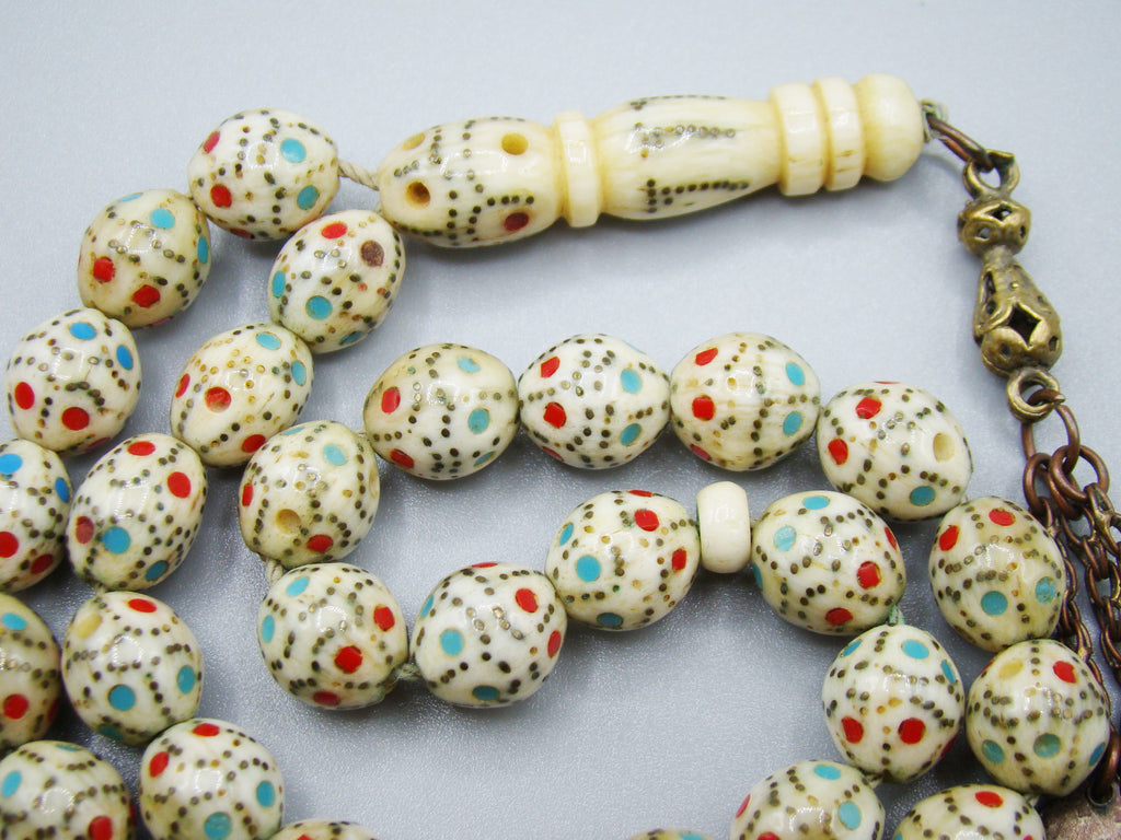 Antique Ivory, Natural Ivory, Mediterranean Ivory, handcarved Ivory, Asien Ivory, Elephant Ivory, Ivory Chain, Ivory necklace, Ivory Rosary, Rosary beads, مسبحة, Masbaha, Muslim prayer beads, Sterling Silver