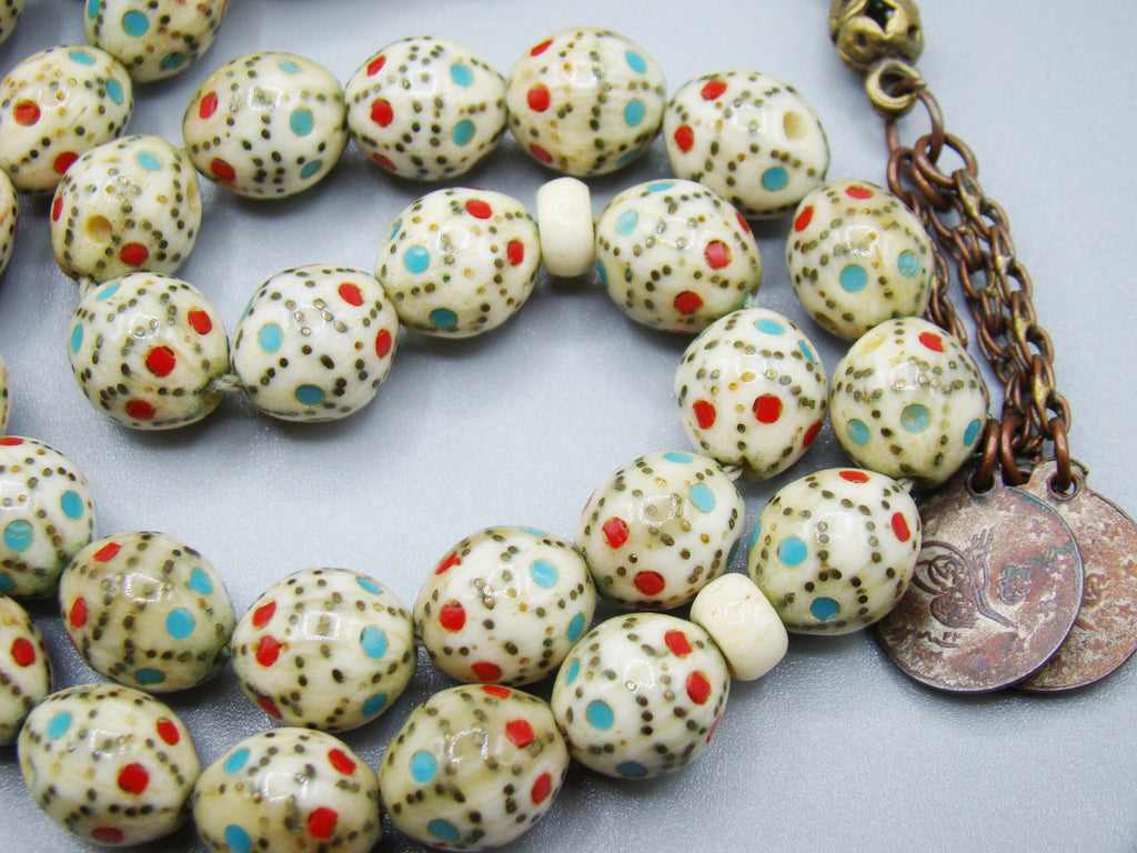 Antique Ivory, Natural Ivory, Mediterranean Ivory, handcarved Ivory, Asien Ivory, Elephant Ivory, Ivory Chain, Ivory necklace, Ivory Rosary, Rosary beads, مسبحة, Masbaha, Muslim prayer beads, Sterling Silver
