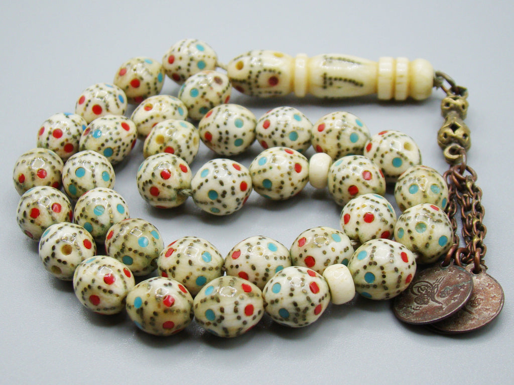 Antique Ivory, Natural Ivory, Mediterranean Ivory, handcarved Ivory, Asien Ivory, Elephant Ivory, Ivory Chain, Ivory necklace, Ivory Rosary, Rosary beads, مسبحة, Masbaha, Muslim prayer beads, Sterling Silver