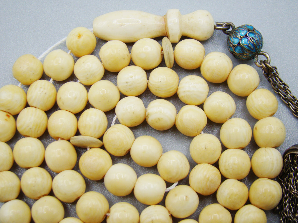 Antique Ivory, Natural Ivory, Mediterranean Ivory, handcarved Ivory, Asien Ivory, Elephant Ivory, Ivory Chain, Ivory necklace, Ivory Rosary, Rosary beads, مسبحة, Masbaha, Muslim prayer beads, Sterling Silver