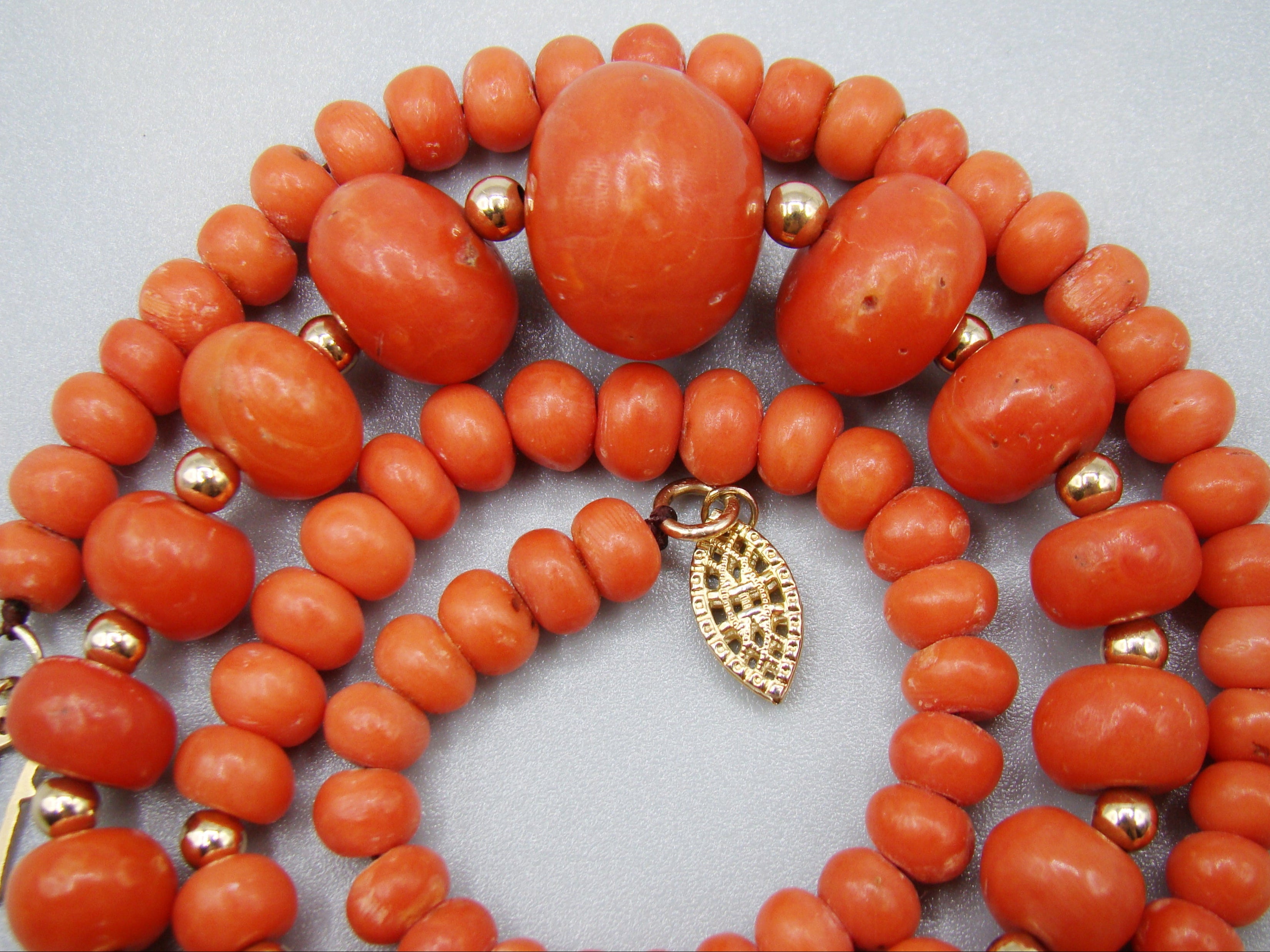 antique coral, natural coral, undyed coral, dark red coral, blood red coral, Italian coral, pacific coral, Sardinian Coral, red coral, sea coral, Mediterranean necklace, Mediterranean coral, Mediterranean chain, coral beads, handcarved, aka red, handcarved, 14 karat gold, 18 Karat Gold, 9 karat Gold
