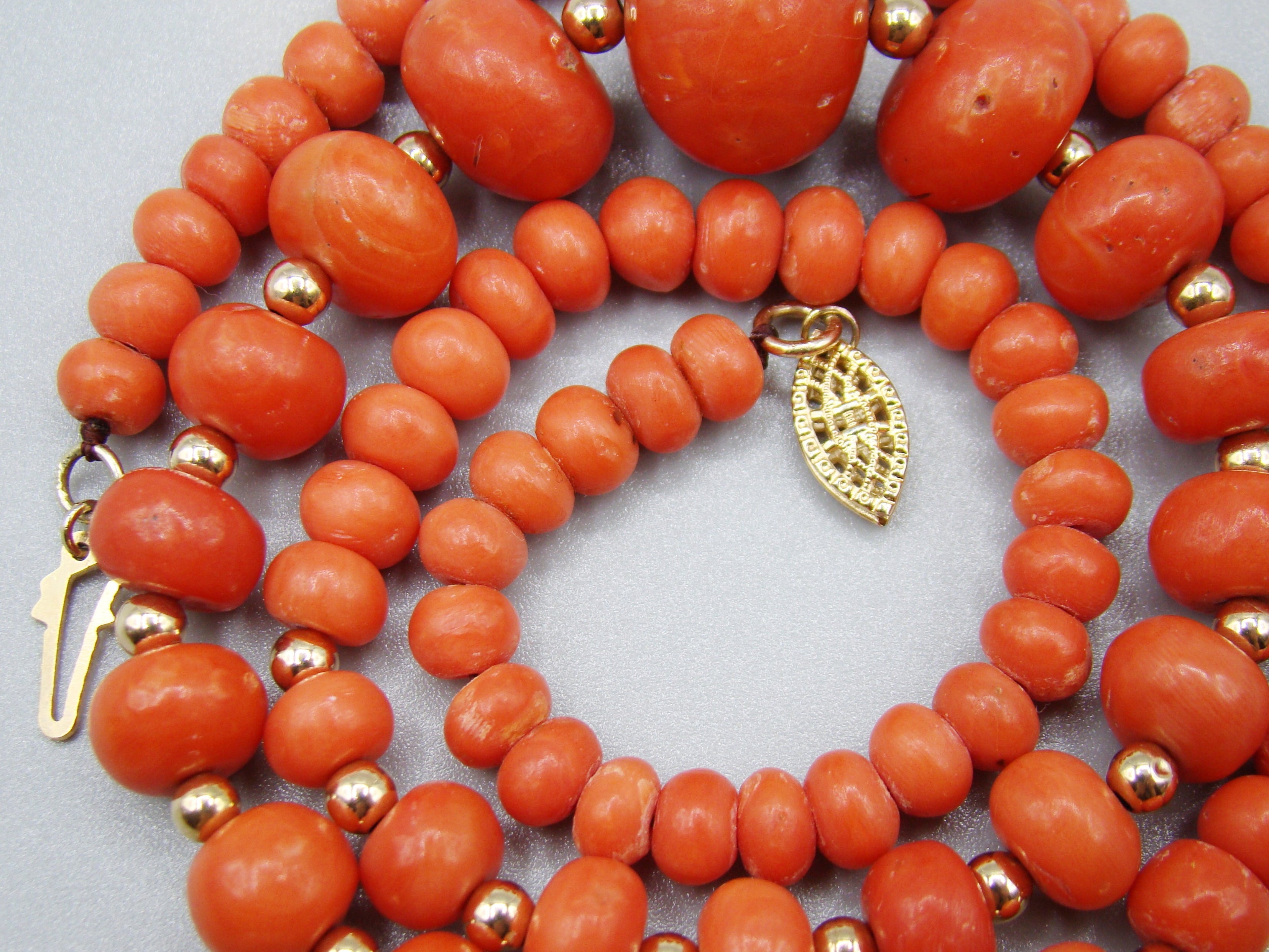 antique coral, natural coral, undyed coral, dark red coral, blood red coral, Italian coral, pacific coral, Sardinian Coral, red coral, sea coral, Mediterranean necklace, Mediterranean coral, Mediterranean chain, coral beads, handcarved, aka red, handcarved, 14 karat gold, 18 Karat Gold, 9 karat Gold