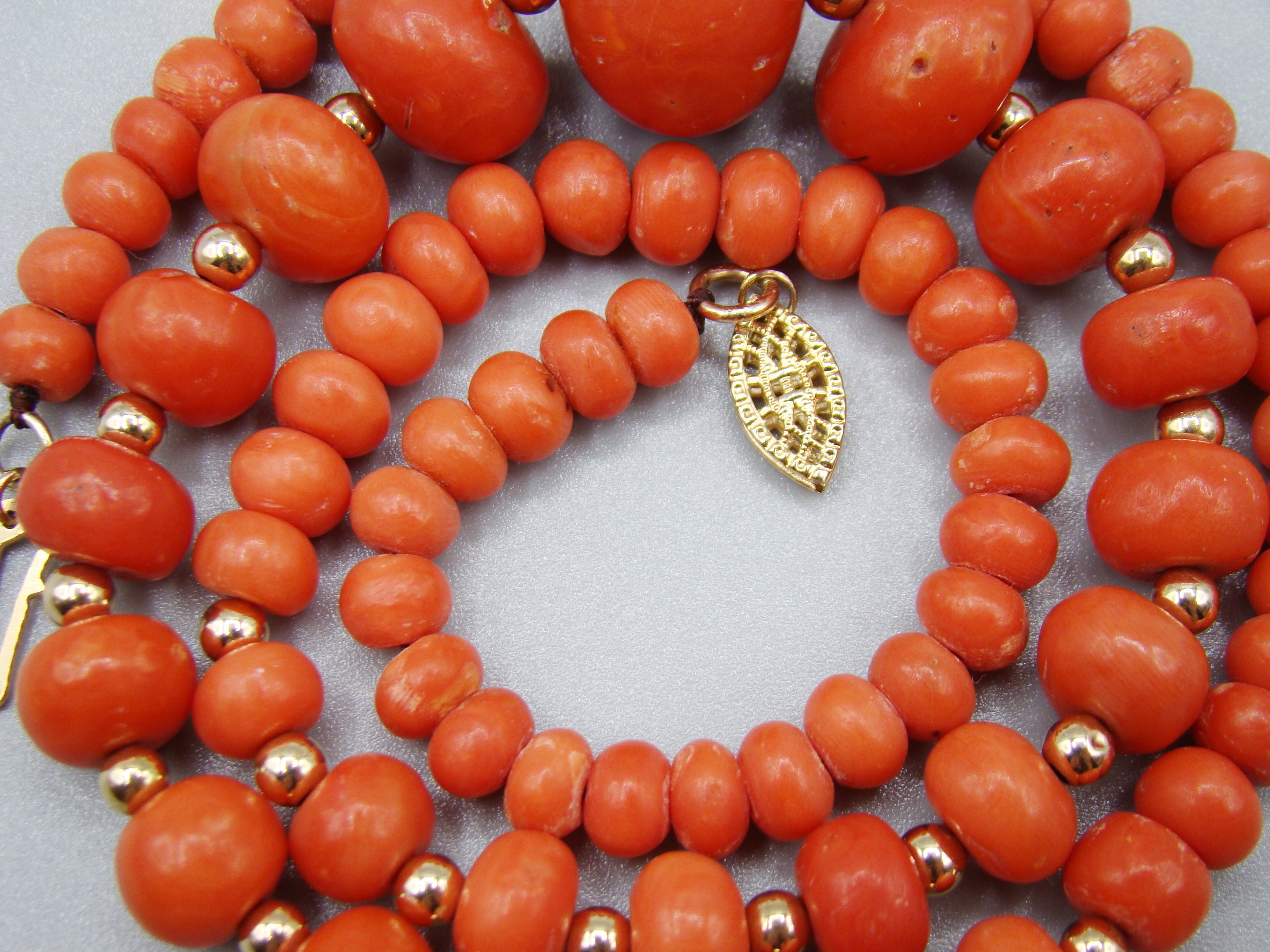 antique coral, natural coral, undyed coral, dark red coral, blood red coral, Italian coral, pacific coral, Sardinian Coral, red coral, sea coral, Mediterranean necklace, Mediterranean coral, Mediterranean chain, coral beads, handcarved, aka red, handcarved, 14 karat gold, 18 Karat Gold, 9 karat Gold