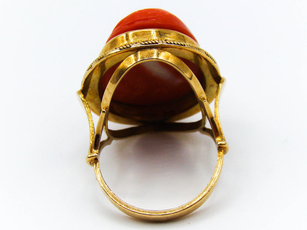 antique coral, natural coral, undyed coral, dark red coral, blood red coral, Italian coral, pacific coral, Sardinian Coral, sea coral, Mediterranean coral, Mediterranean red, Mediterranean ring, coral ring , 21 karat gold, momo red, momo ring, momo coral