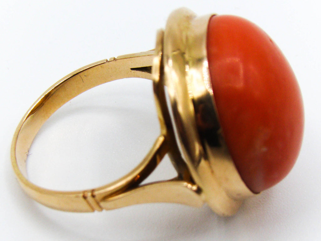 antique coral, natural coral, undyed coral, dark red coral, blood red coral, Italian coral, pacific coral, Sardinian Coral, red coral, sea coral, Mediterranean ring, Mediterranean coral, coral ring, handcarved, aka red, 14 karat gold