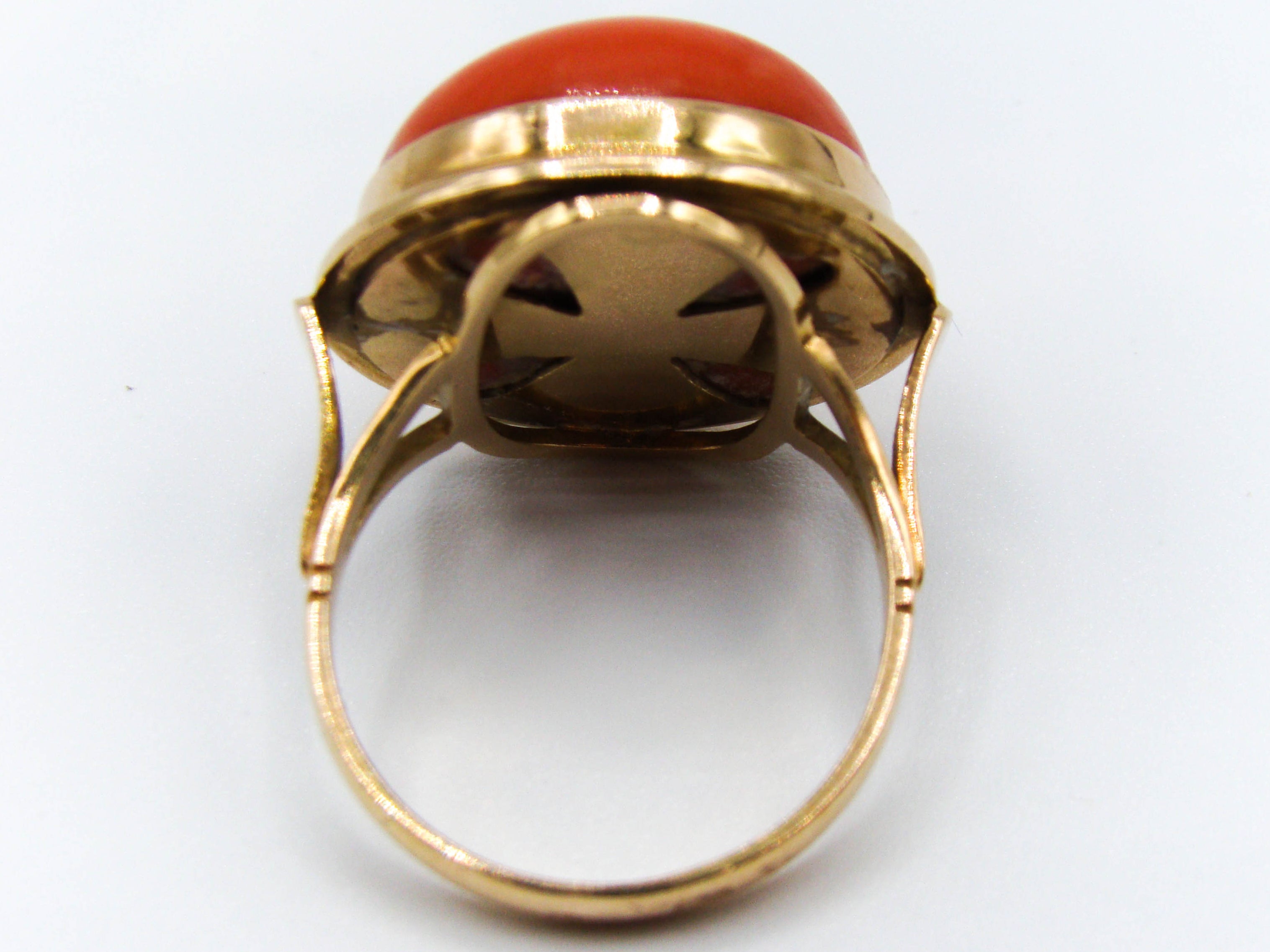 antique coral, natural coral, undyed coral, dark red coral, blood red coral, Italian coral, pacific coral, Sardinian Coral, red coral, sea coral, Mediterranean ring, Mediterranean coral, coral ring, handcarved, aka red, 14 karat gold