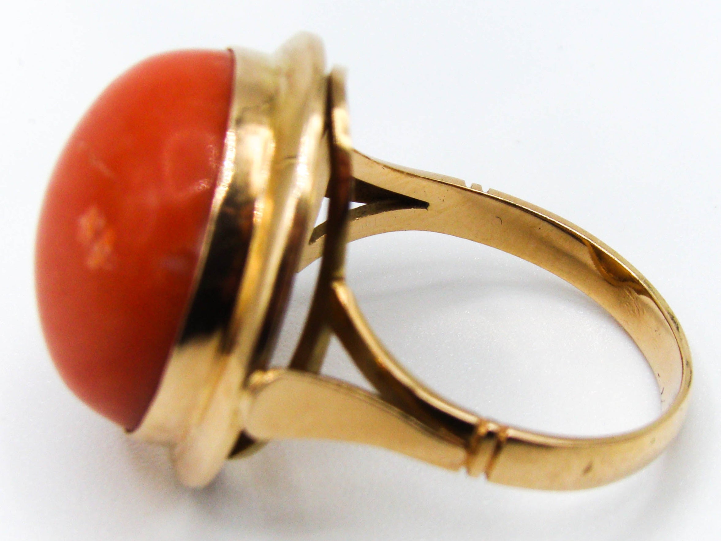 antique coral, natural coral, undyed coral, dark red coral, blood red coral, Italian coral, pacific coral, Sardinian Coral, red coral, sea coral, Mediterranean ring, Mediterranean coral, coral ring, handcarved, aka red, 14 karat gold
