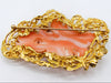 antique coral, natural coral, undyed coral, salmon coral, Italian coral, pacific coral, Sardinian Coral, sea coral, Mediterranean coral, Mediterranean brooch, Mediterranean salmon, handcarved coral, coral brooch, 21 karat gold, Diamond, salmon brooch