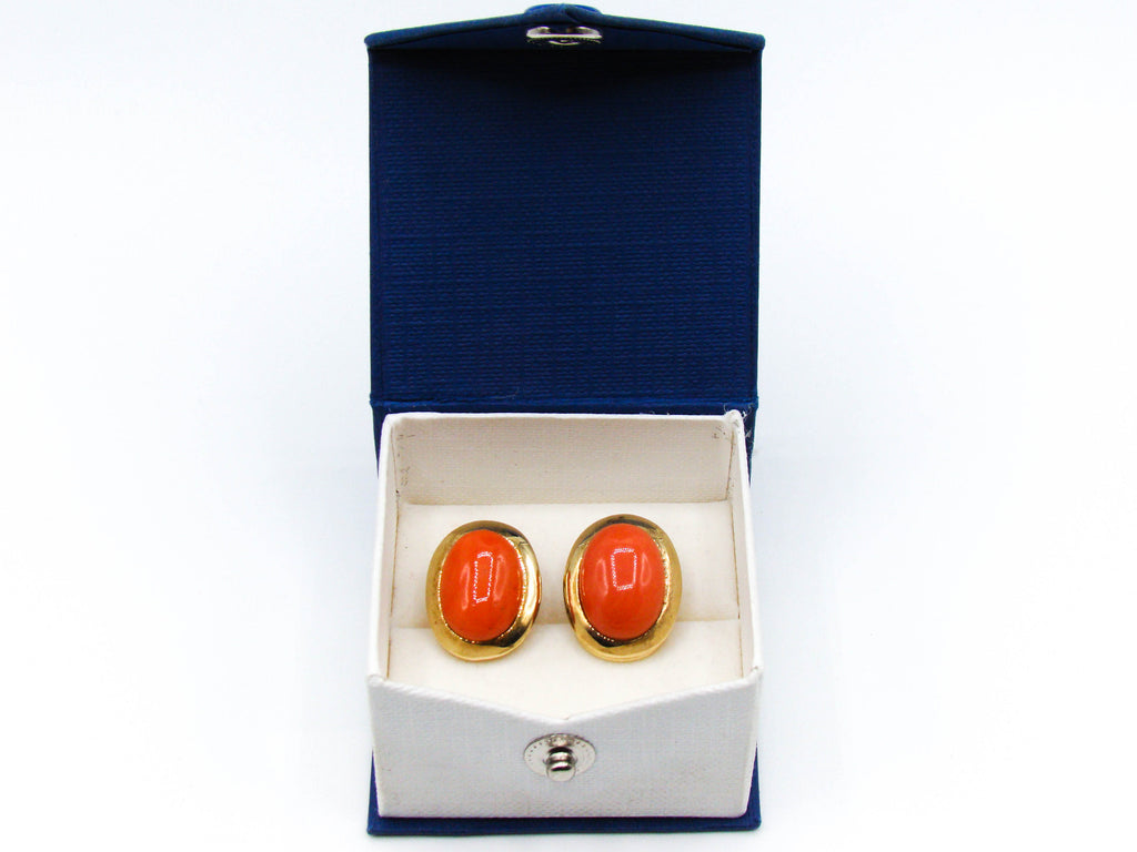 antique coral, natural coral, undyed coral, dark orange coral, Italian coral, pacific coral, Sardinian Coral, sea coral, Mediterranean coral, Mediterranean earrings, coral earrings, handcarved coral, 14 karat gold