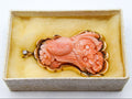 antique coral, natural coral, undyed coral, dark salmon coral, Italian coral, pacific coral, Sardinian Coral, sea coral, Mediterranean pendant, Mediterranean coral, coral pendant, handcarved coral, 14 karat gold, Diamond, salmon pendant