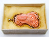 antique coral, natural coral, undyed coral, dark salmon coral, Italian coral, pacific coral, Sardinian Coral, sea coral, Mediterranean pendant, Mediterranean coral, coral pendant, handcarved coral, 14 karat gold, Diamond, salmon pendant