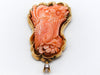 antique coral, natural coral, undyed coral, dark salmon coral, Italian coral, pacific coral, Sardinian Coral, sea coral, Mediterranean pendant, Mediterranean coral, coral pendant, handcarved coral, 14 karat gold, Diamond, salmon pendant