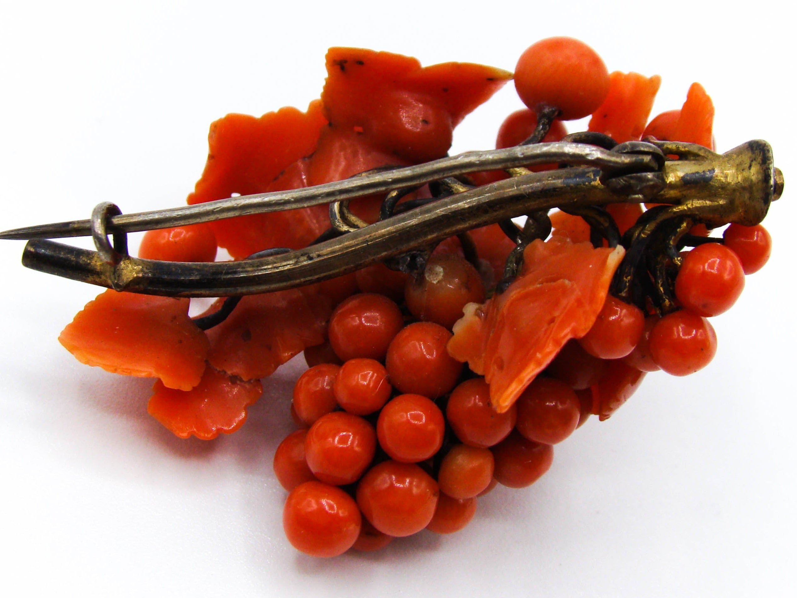 antique coral, natural coral, undyed coral, dark red coral, blood red coral, Italian coral, pacific coral, Sardinian Coral, red coral, sea coral, Mediterranean coral, Mediterranean brooch, coral brooch, handcarved