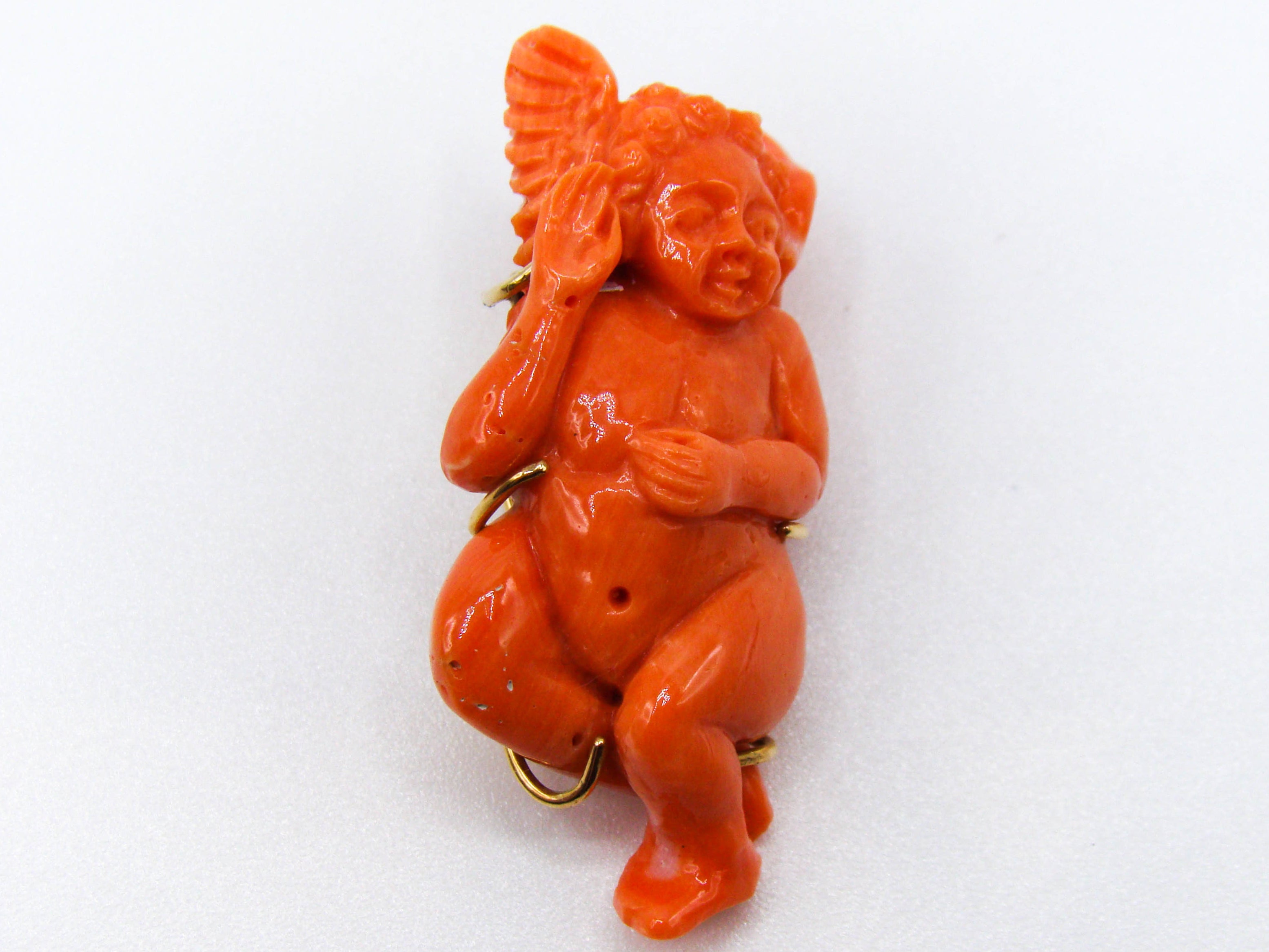 antique coral, natural coral, undyed coral, dark orange coral, Italian coral, pacific coral, Sardinian Coral, sea coral, Mediterranean coral, Mediterranean orange, handcarved coral, orange coral, 21 karat gold, coral brooch