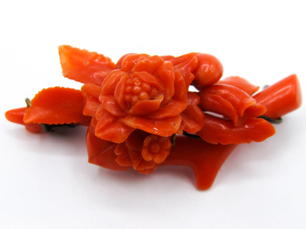 antique coral, natural coral, undyed coral, dark red coral, blood red coral, Italian coral, pacific coral, Sardinian Coral, red coral, sea coral, Mediterranean coral, Mediterranean brooch, coral brooch, handcarved, aka red, sterling silver