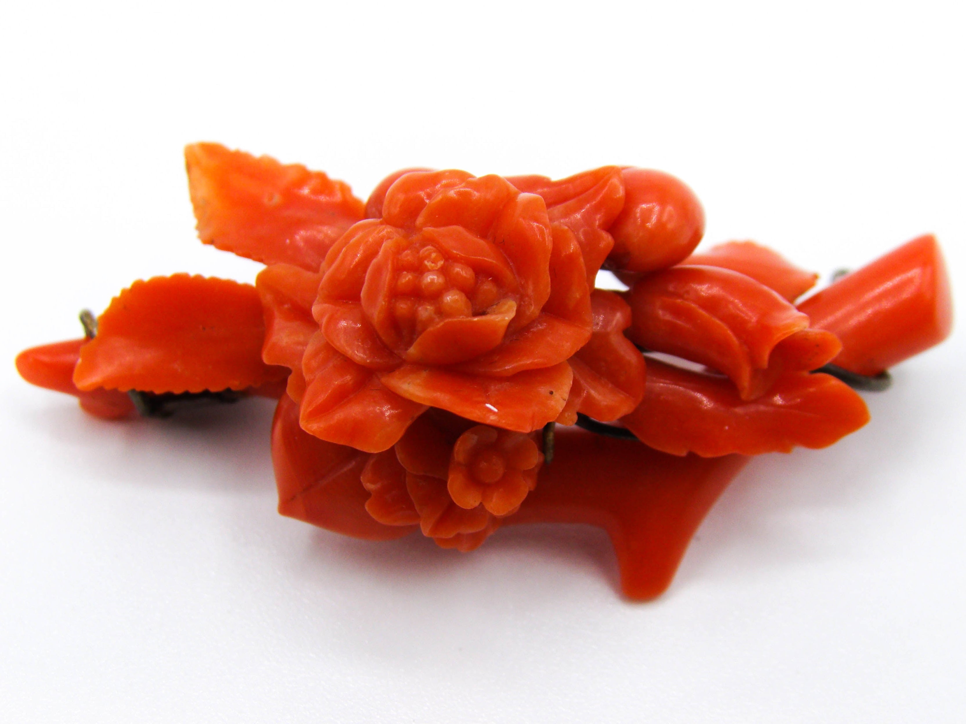 antique coral, natural coral, undyed coral, dark red coral, blood red coral, Italian coral, pacific coral, Sardinian Coral, red coral, sea coral, Mediterranean coral, Mediterranean brooch, coral brooch, handcarved, aka red, sterling silver