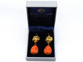 antique coral, natural coral, undyed coral, dark orange coral, Italian coral, pacific coral, Sardinian Coral, sea coral, Mediterranean coral, Mediterranean orange, handcarved coral, orange coral, 18 karat gold, coral earrings, coral cameo