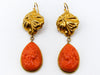 antique coral, natural coral, undyed coral, dark orange coral, Italian coral, pacific coral, Sardinian Coral, sea coral, Mediterranean coral, Mediterranean orange, handcarved coral, orange coral, 18 karat gold, coral earrings, coral cameo