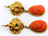 antique coral, natural coral, undyed coral, dark orange coral, Italian coral, pacific coral, Sardinian Coral, sea coral, Mediterranean coral, Mediterranean orange, handcarved coral, orange coral, 18 karat gold, coral earrings, coral cameo