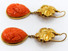 antique coral, natural coral, undyed coral, dark orange coral, Italian coral, pacific coral, Sardinian Coral, sea coral, Mediterranean coral, Mediterranean orange, handcarved coral, orange coral, 18 karat gold, coral earrings, coral cameo