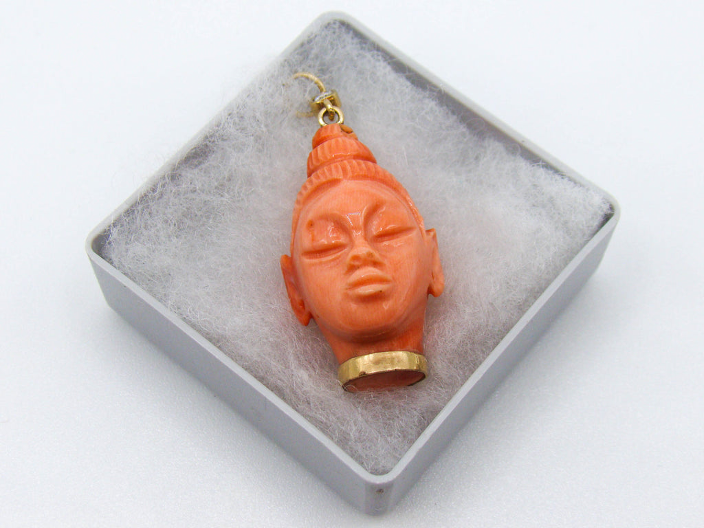 antique coral, natural coral, undyed coral, dark salmon coral, Italian coral, pacific coral, Sardinian Coral, sea coral, Mediterranean pendant, Mediterranean coral, coral pendant, handcarved coral, 14 karat gold, Diamond, salmon pendant