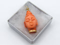 antique coral, natural coral, undyed coral, dark salmon coral, Italian coral, pacific coral, Sardinian Coral, sea coral, Mediterranean pendant, Mediterranean coral, coral pendant, handcarved coral, 14 karat gold, Diamond, salmon pendant