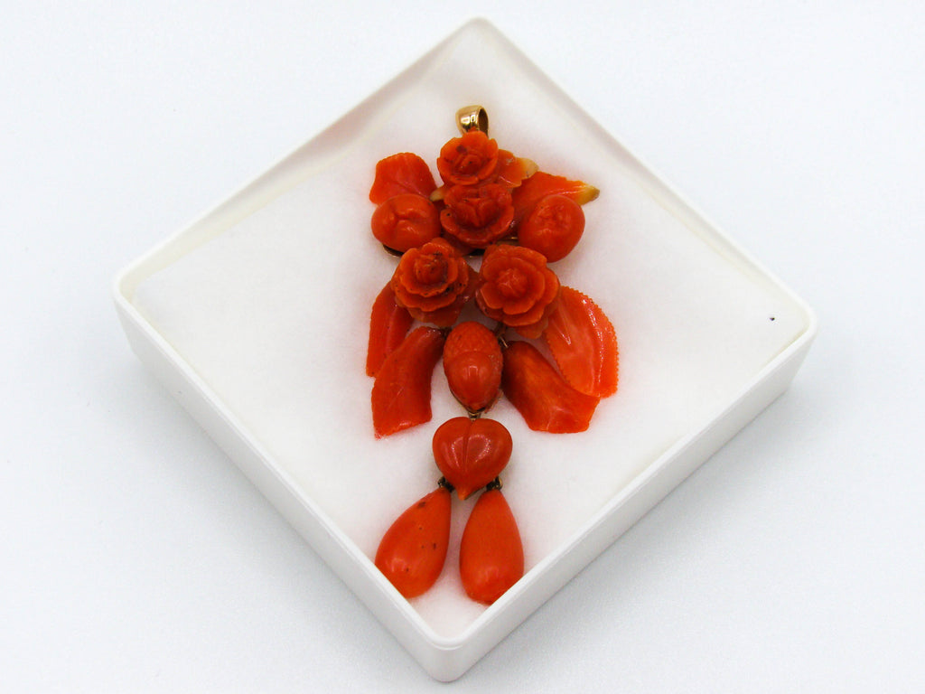 antique coral, natural coral, undyed coral, coral Pendant, dark red coral, blood red coral, Italian coral, pacific coral, Sardinian Coral, red coral, sea coral, Mediterranean pendant, Mediterranean coral, handcarved, aka red, handcarved, 14 karat gold, coral pendant