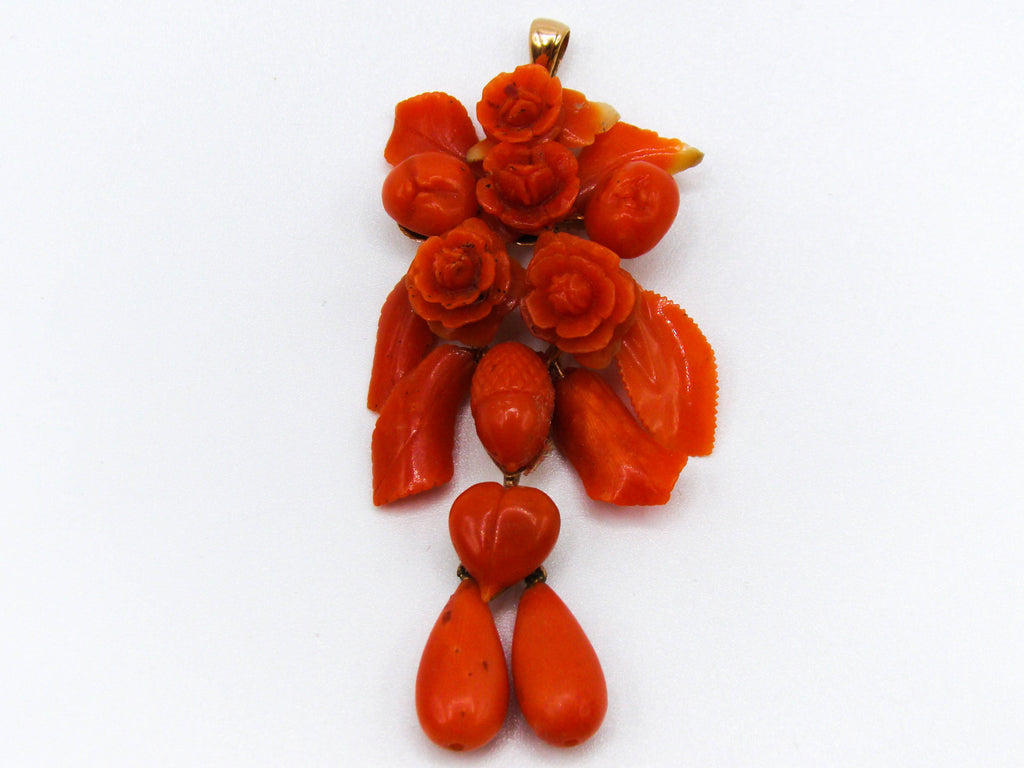 antique coral, natural coral, undyed coral, coral Pendant, dark red coral, blood red coral, Italian coral, pacific coral, Sardinian Coral, red coral, sea coral, Mediterranean pendant, Mediterranean coral, handcarved, aka red, handcarved, 14 karat gold, coral pendant