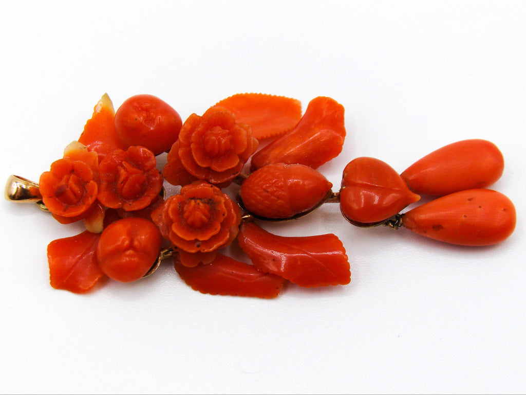 antique coral, natural coral, undyed coral, coral Pendant, dark red coral, blood red coral, Italian coral, pacific coral, Sardinian Coral, red coral, sea coral, Mediterranean pendant, Mediterranean coral, handcarved, aka red, handcarved, 14 karat gold, coral pendant