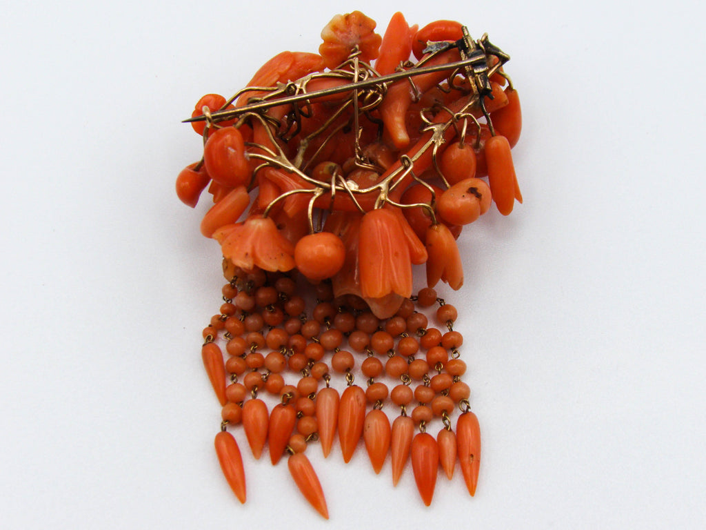 antique coral, natural coral, undyed coral, salmon coral, Italian coral, pacific coral, Sardinian Coral, sea coral, Mediterranean coral, Mediterranean brooch, Mediterranean salmon, handcarved coral, coral brooch, 14 karat gold, salmon brooch