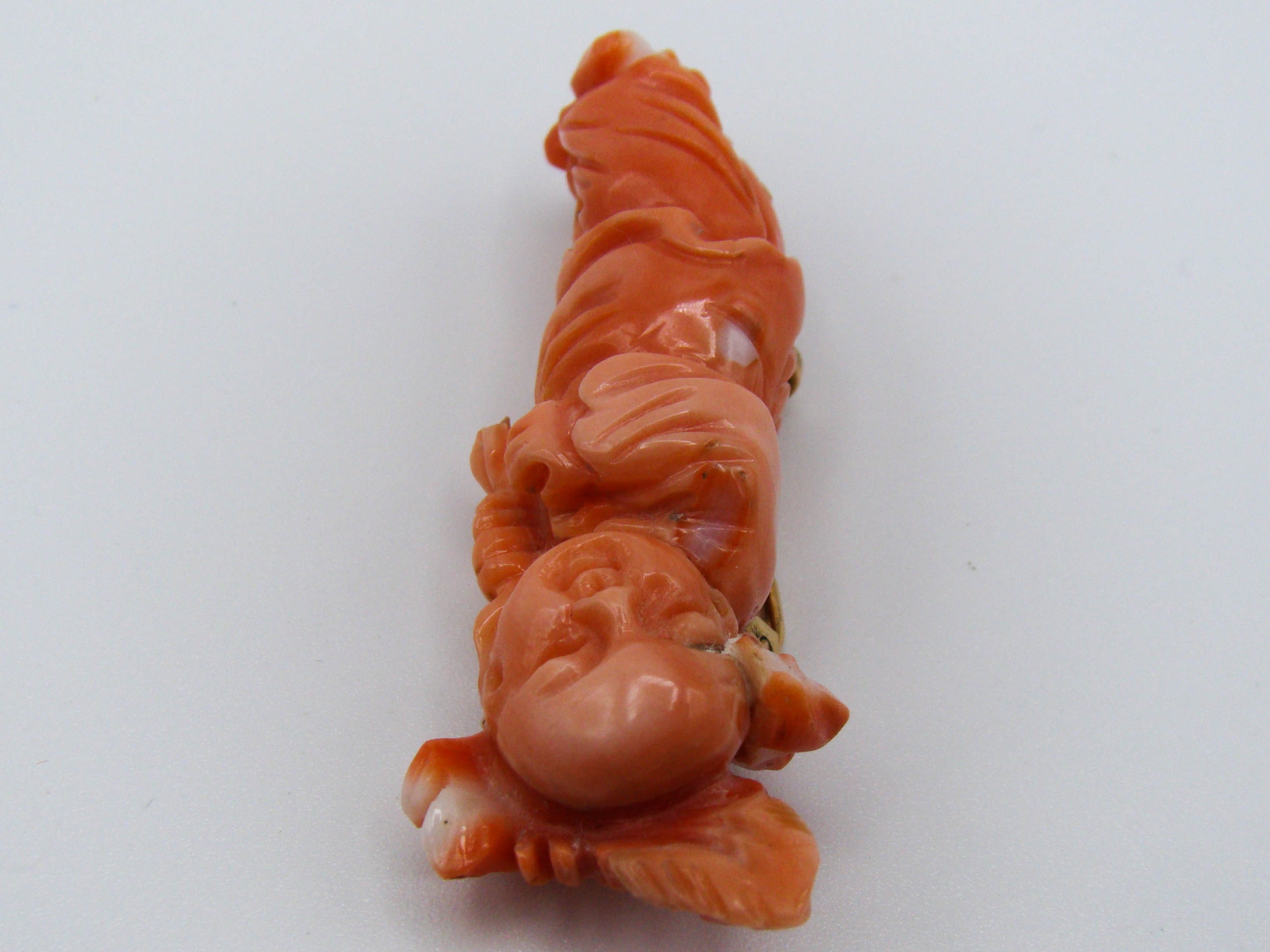 antique coral, natural coral, undyed coral, momo salmon coral, Italian coral, pacific coral, Sardinian Coral, sea coral, Mediterranean coral, Mediterranean brooch, coral brooch, Mediterranean momo coral, handcarved coral, momo coral, 14 karat Gold, salmon coral