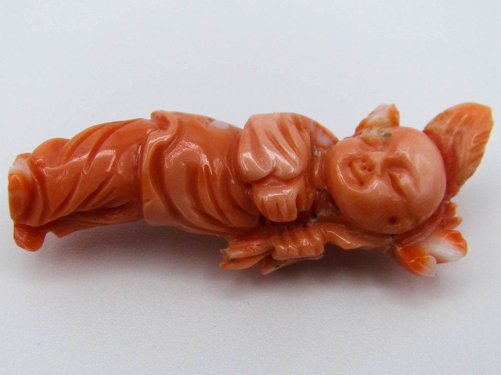 antique coral, natural coral, undyed coral, momo salmon coral, Italian coral, pacific coral, Sardinian Coral, sea coral, Mediterranean coral, Mediterranean brooch, coral brooch, Mediterranean momo coral, handcarved coral, momo coral, 14 karat Gold, salmon coral