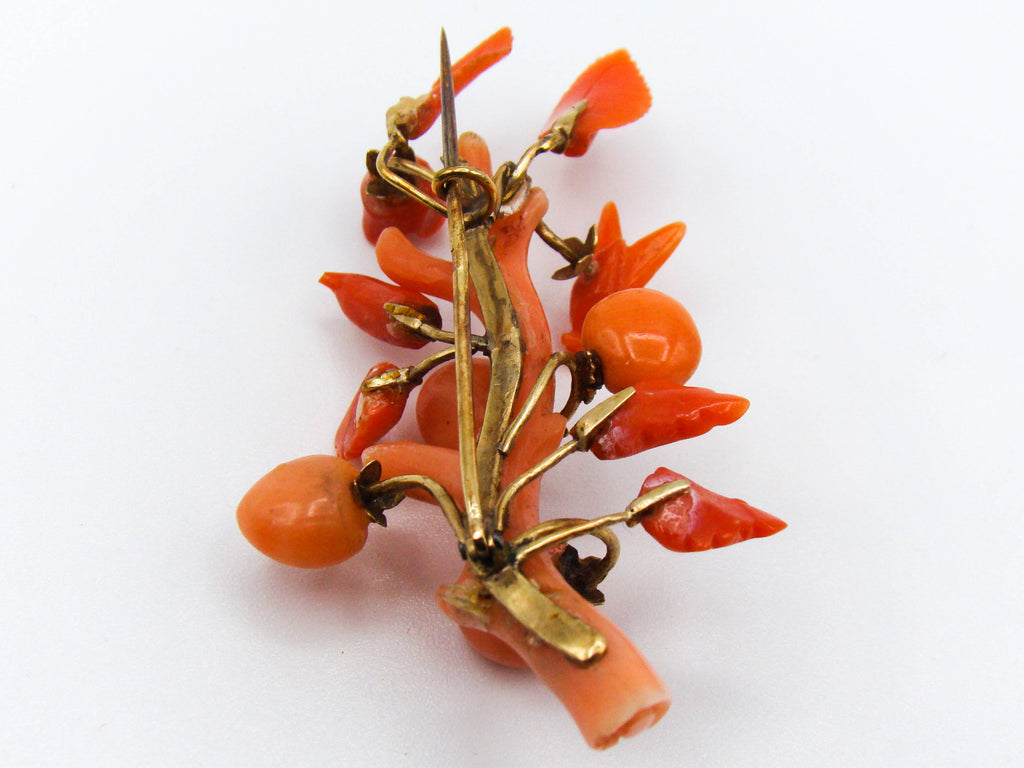antique coral, natural coral, undyed coral, salmon coral, Italian coral, pacific coral, Sardinian Coral, sea coral, Mediterranean coral, Mediterranean brooch, Mediterranean salmon, handcarved coral, coral brooch, 14 karat gold, salmon brooch