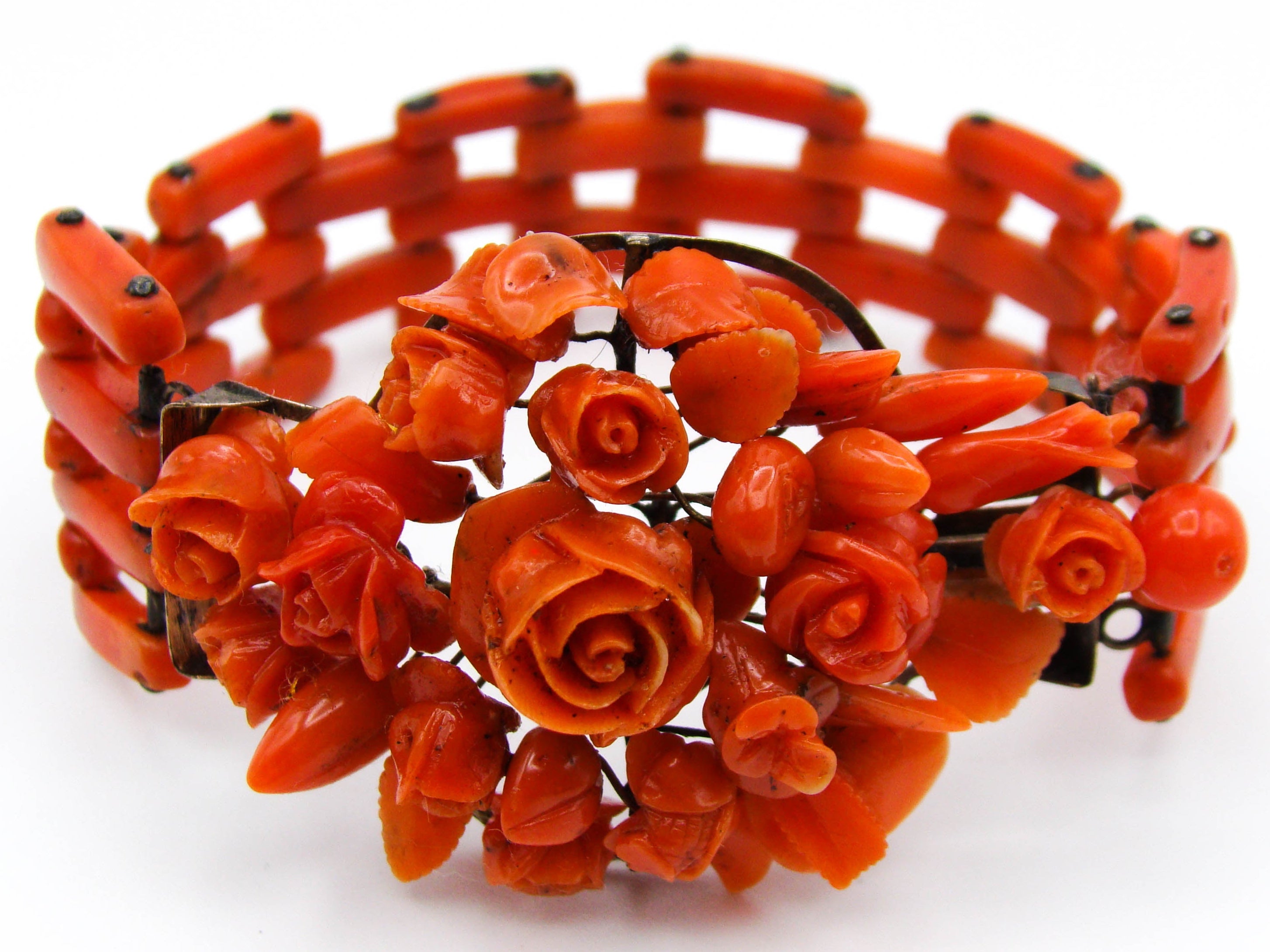 antique coral, natural coral, undyed coral, dark red coral, blood red coral, Italian coral, pacific coral, Sardinian Coral, red coral, sea coral, Mediterranean coral, Mediterranean bracelet, coral bracelet, handcarved, sterling silver