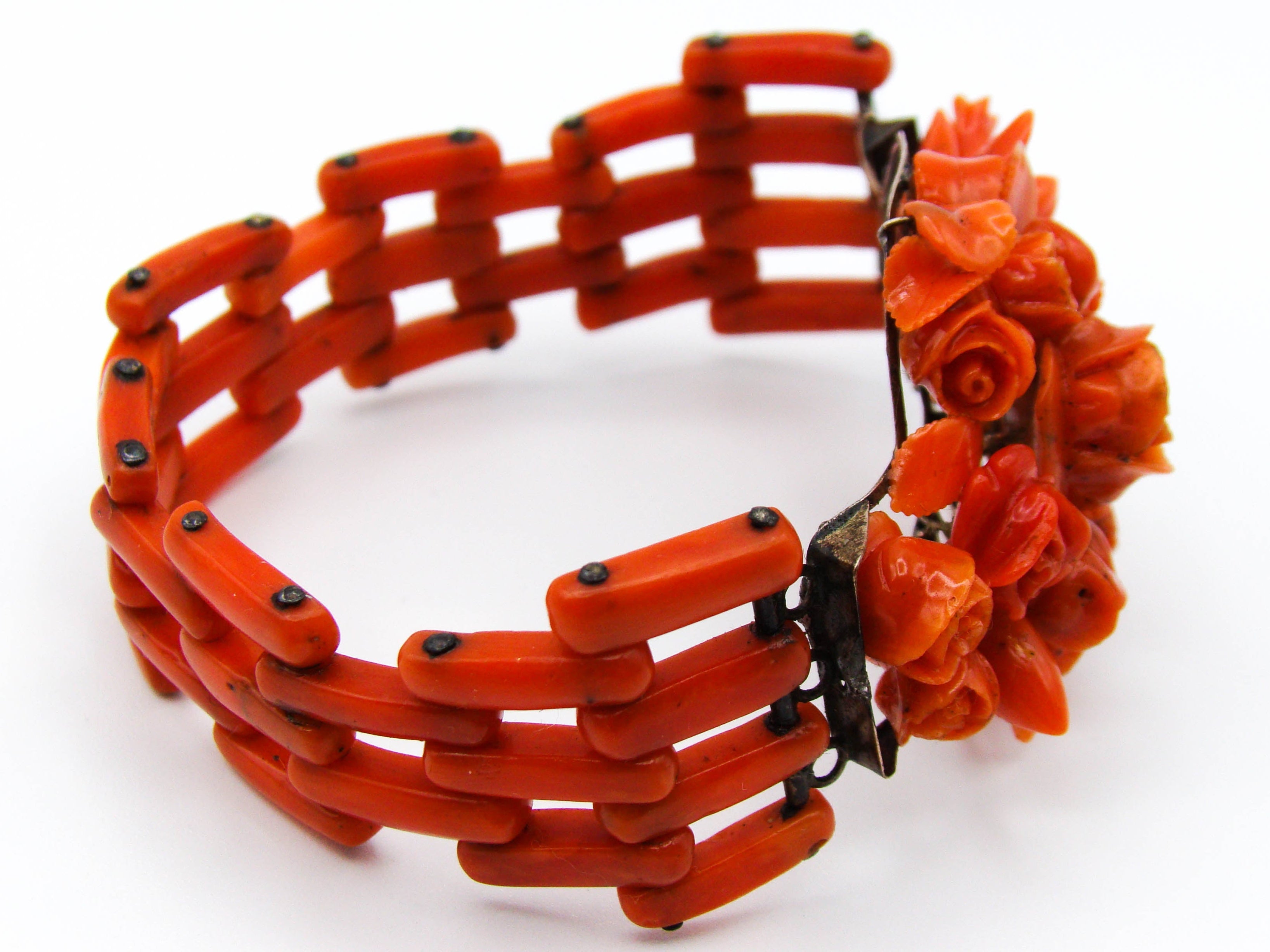 antique coral, natural coral, undyed coral, dark red coral, blood red coral, Italian coral, pacific coral, Sardinian Coral, red coral, sea coral, Mediterranean coral, Mediterranean bracelet, coral bracelet, handcarved, sterling silver