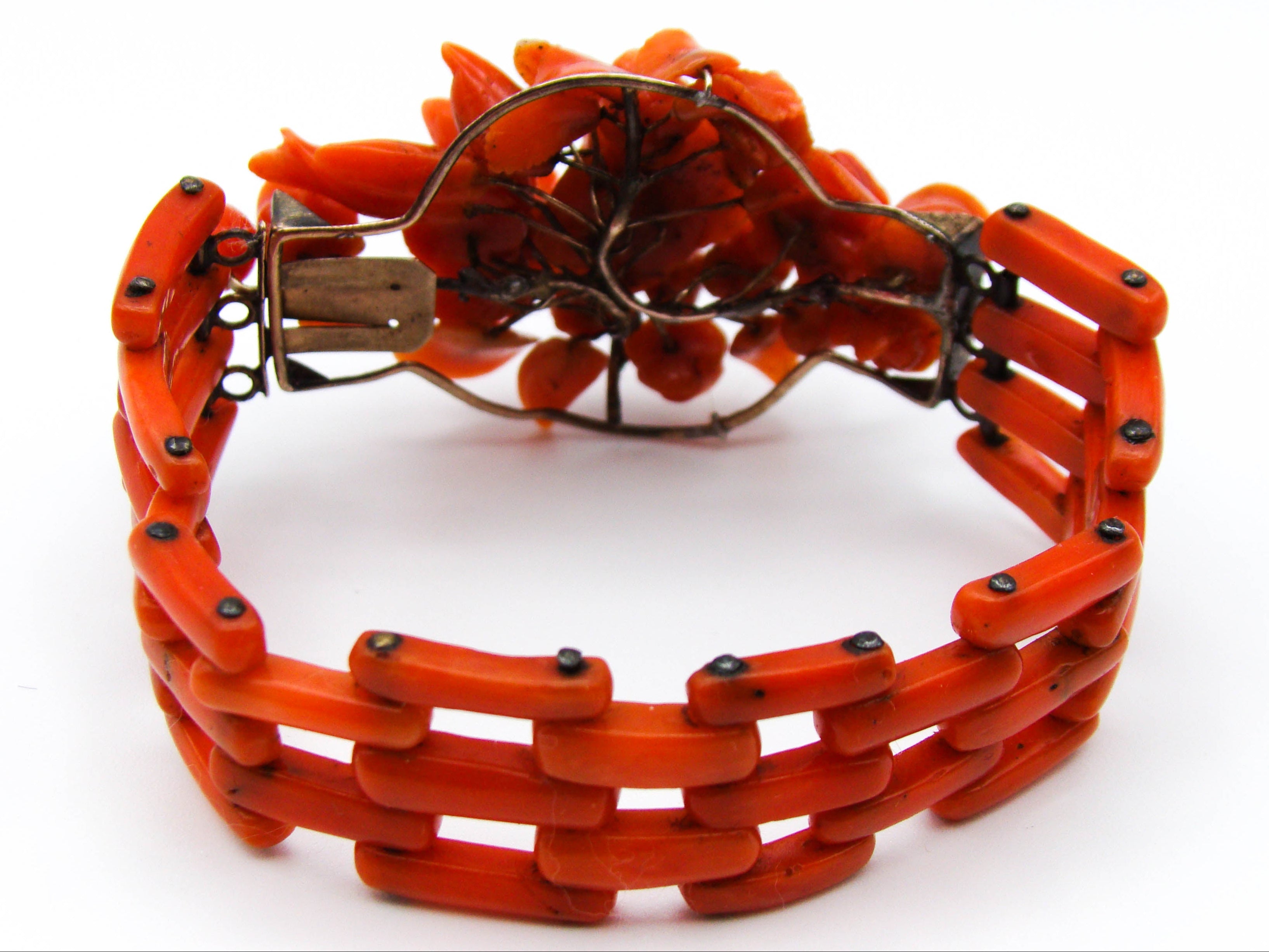 antique coral, natural coral, undyed coral, dark red coral, blood red coral, Italian coral, pacific coral, Sardinian Coral, red coral, sea coral, Mediterranean coral, Mediterranean bracelet, coral bracelet, handcarved, sterling silver