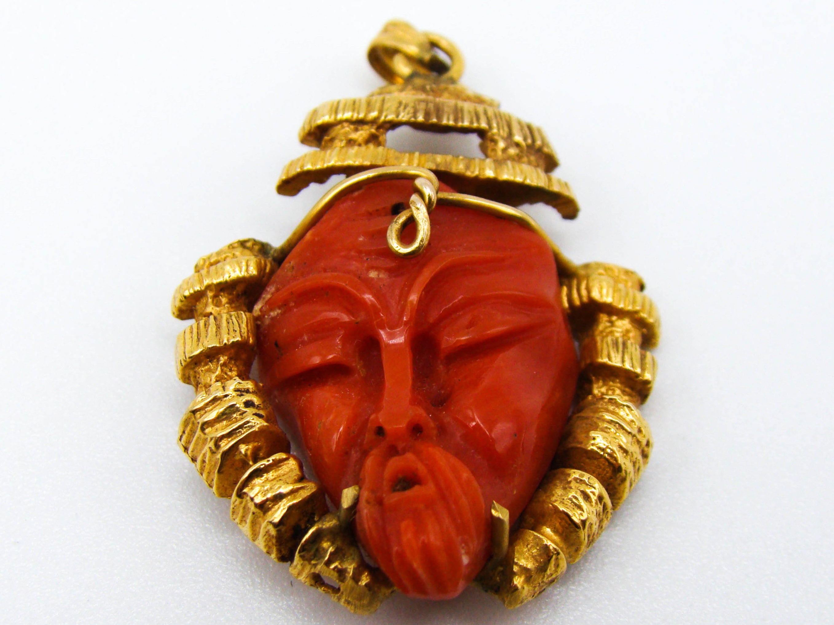 antique coral, natural coral, undyed coral, dark red coral, blood red coral, Italian coral, pacific coral, Sardinian Coral, red coral, sea coral, Mediterranean pendant, Mediterranean coral, handcarved, aka red, handcarved, 14 karat gold, coral pendant, aka red