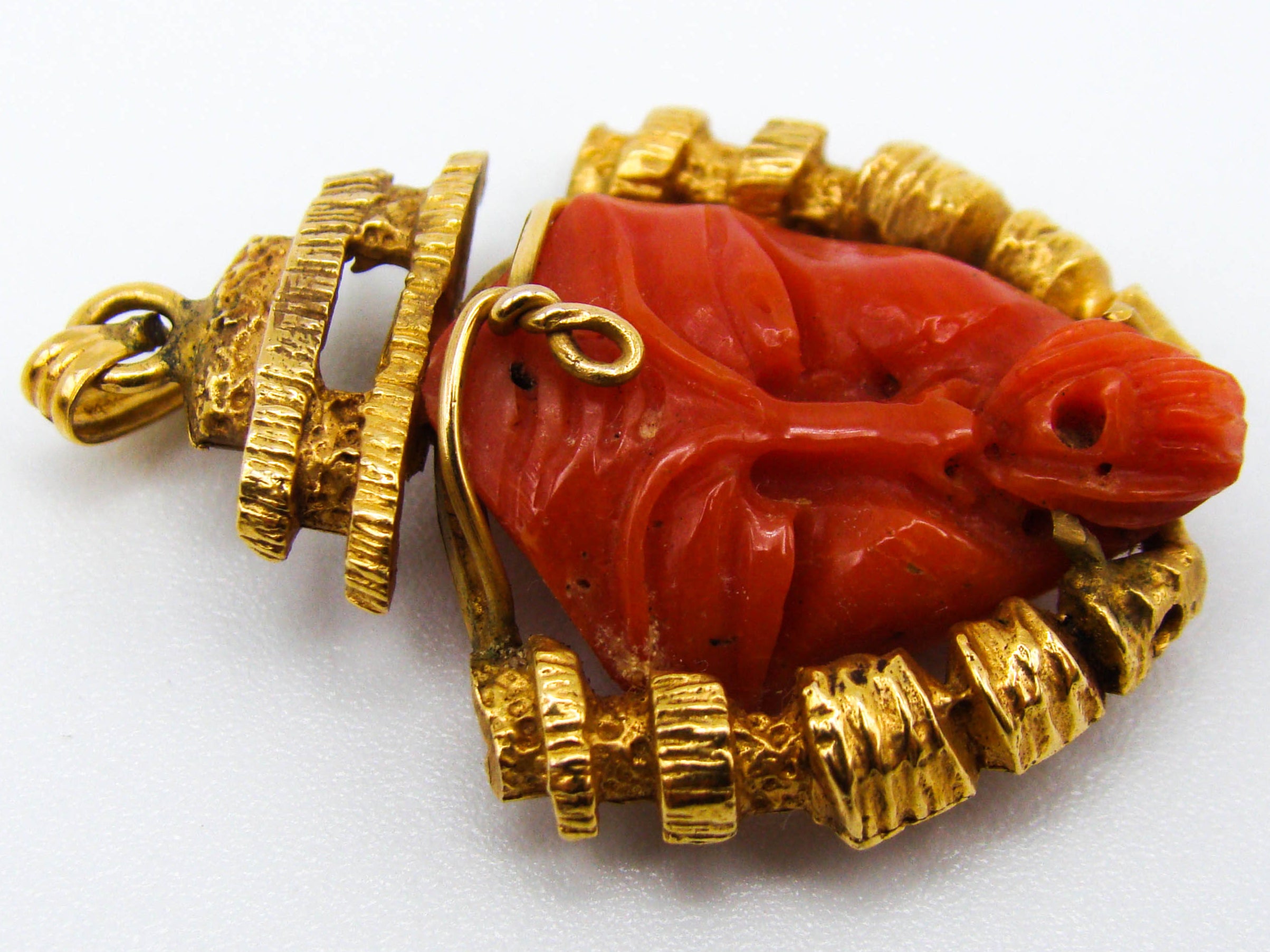 antique coral, natural coral, undyed coral, dark red coral, blood red coral, Italian coral, pacific coral, Sardinian Coral, red coral, sea coral, Mediterranean pendant, Mediterranean coral, handcarved, aka red, handcarved, 14 karat gold, coral pendant, aka red
