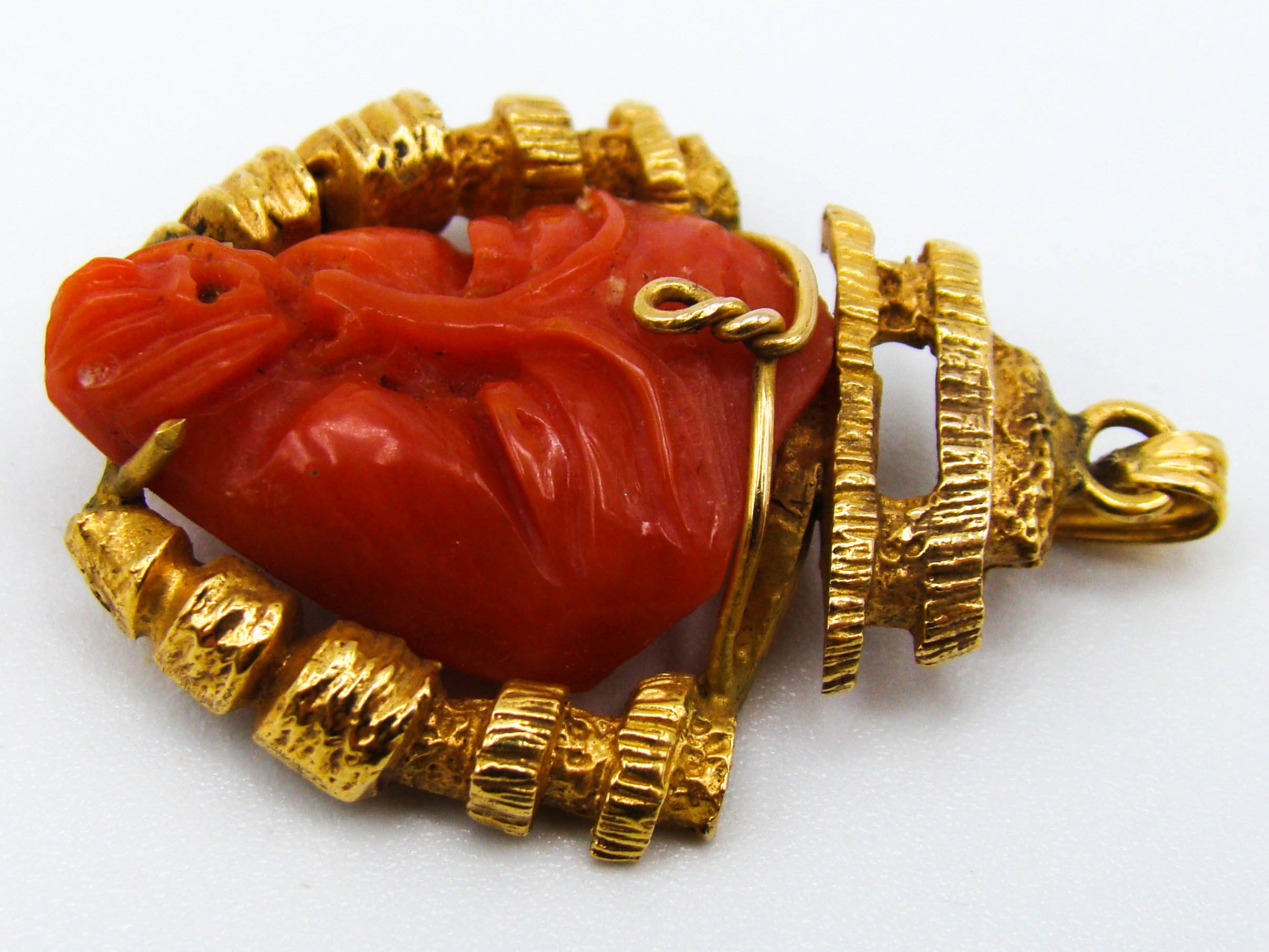 antique coral, natural coral, undyed coral, dark red coral, blood red coral, Italian coral, pacific coral, Sardinian Coral, red coral, sea coral, Mediterranean pendant, Mediterranean coral, handcarved, aka red, handcarved, 14 karat gold, coral pendant, aka red